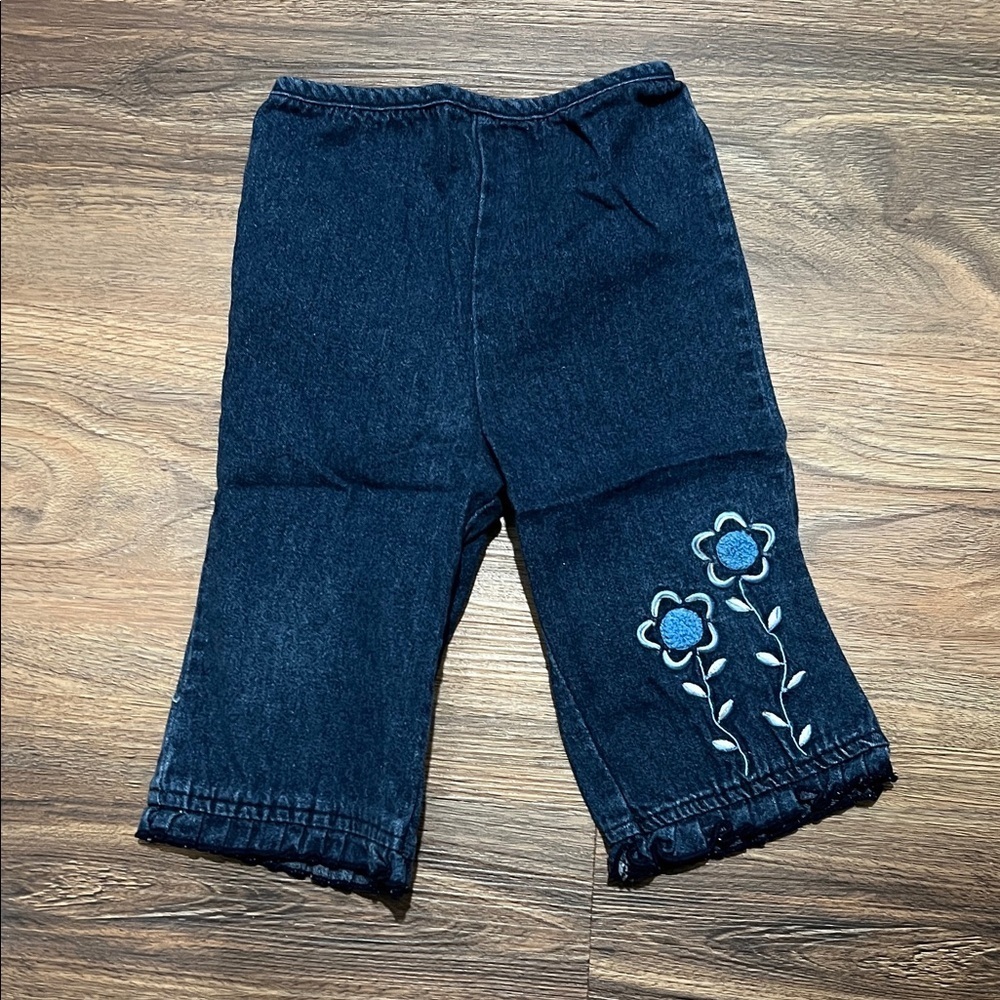 Kids Denim Jeans with Blue Floral Embroidery